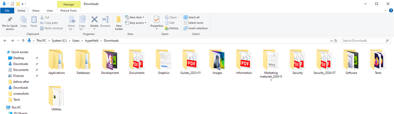 Folder after sorting