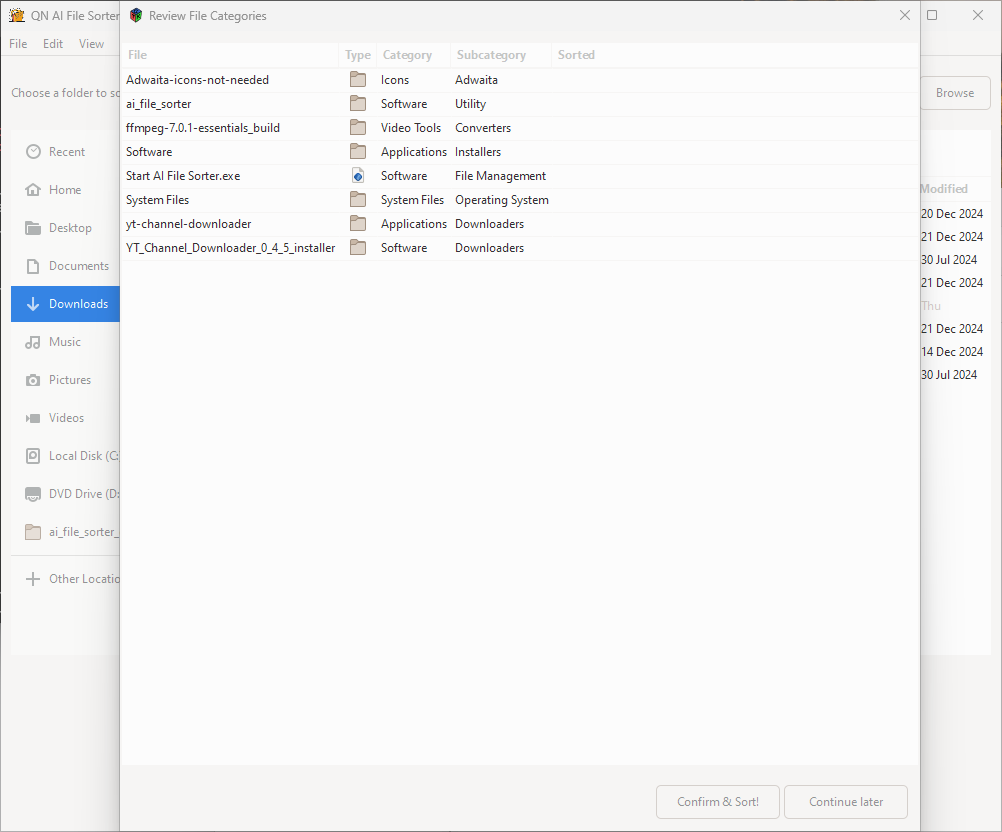 QN AI Filesorter Screenshot