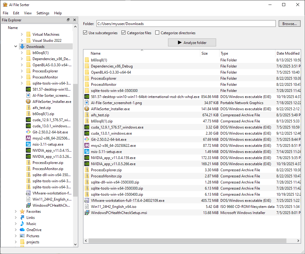 AI FileSorter Main Window (Windows)