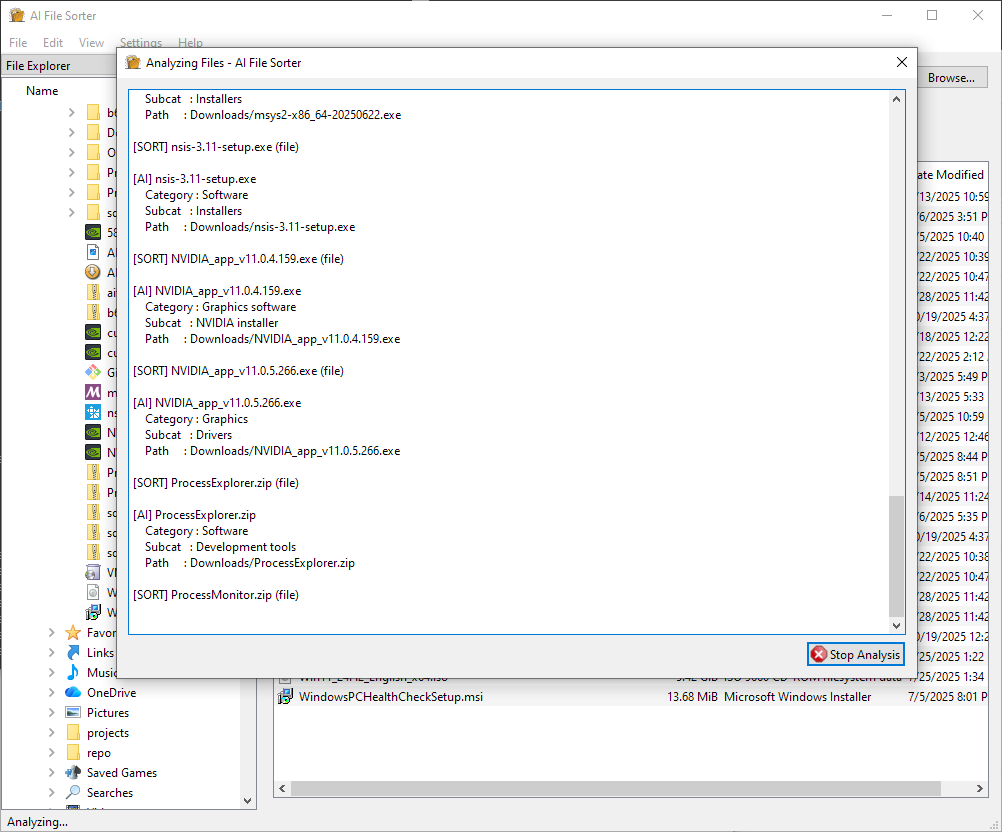 AI FileSorter Progress Dialog (Windows)