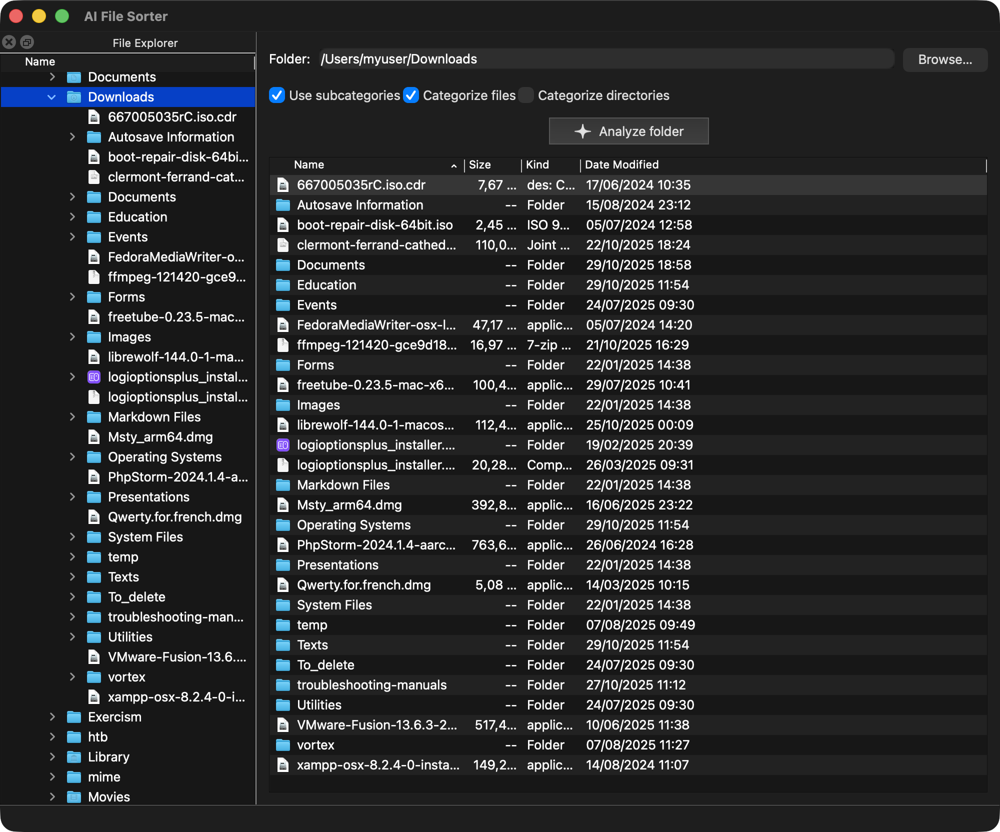 AI FileSorter Main Windows (macOS)