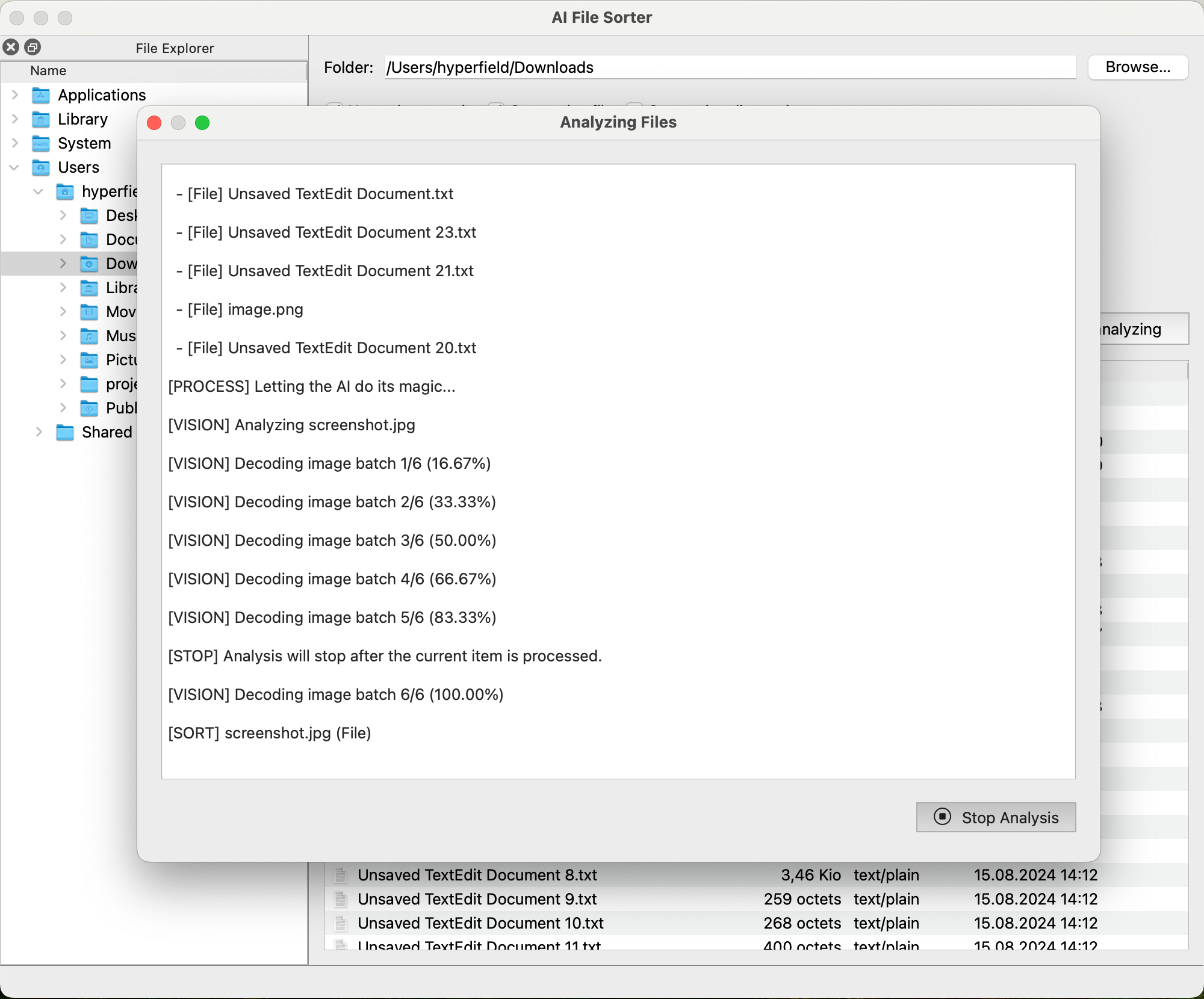 AI FileSorter Analysis Progress (macOS)